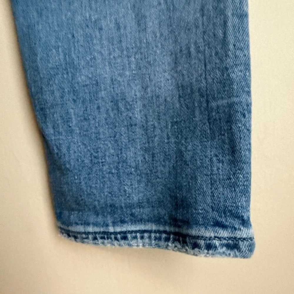 PAIGE Light Blue Straight Leg Jeans with Knee Rip
